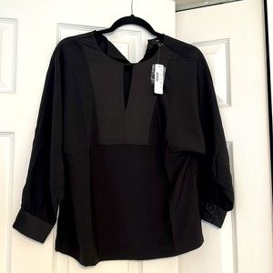 NWT J. Crew Ruffle Black satin bib Blouse XS 3/4 long sleev work top
